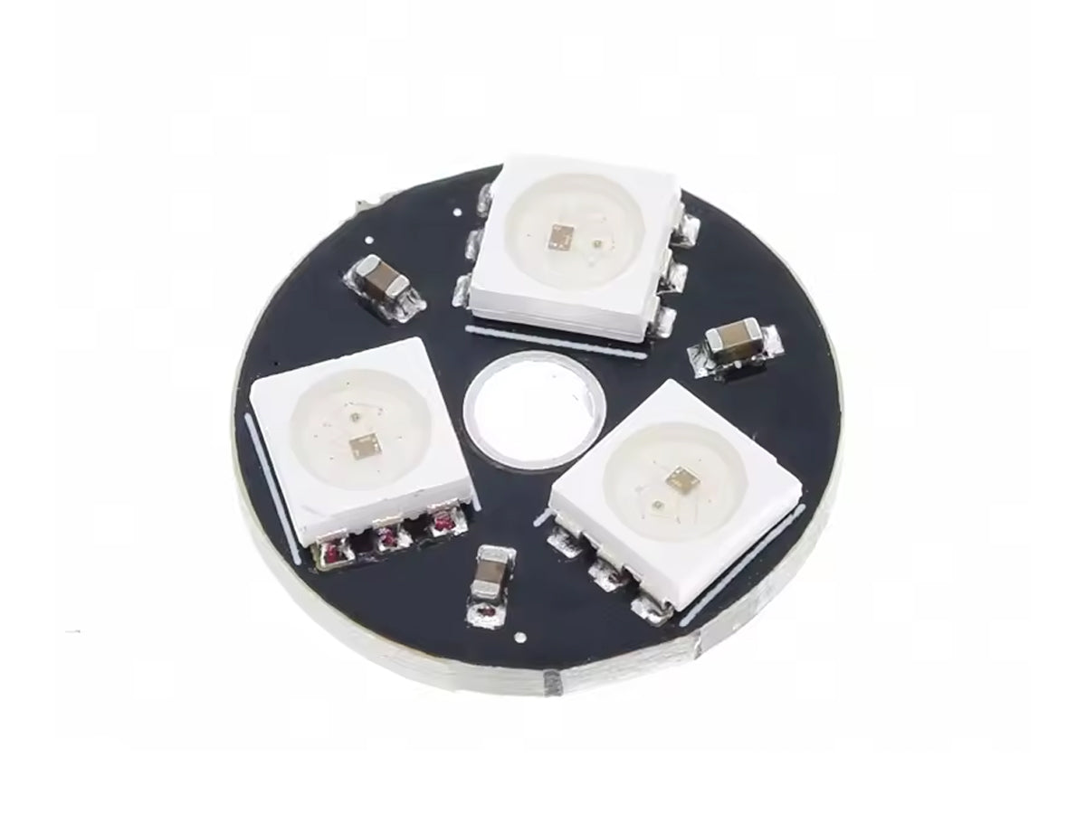 Anillo LED RGB WS2812B de 3 LEDs, ideal para proyectos de robótica y electrónica.