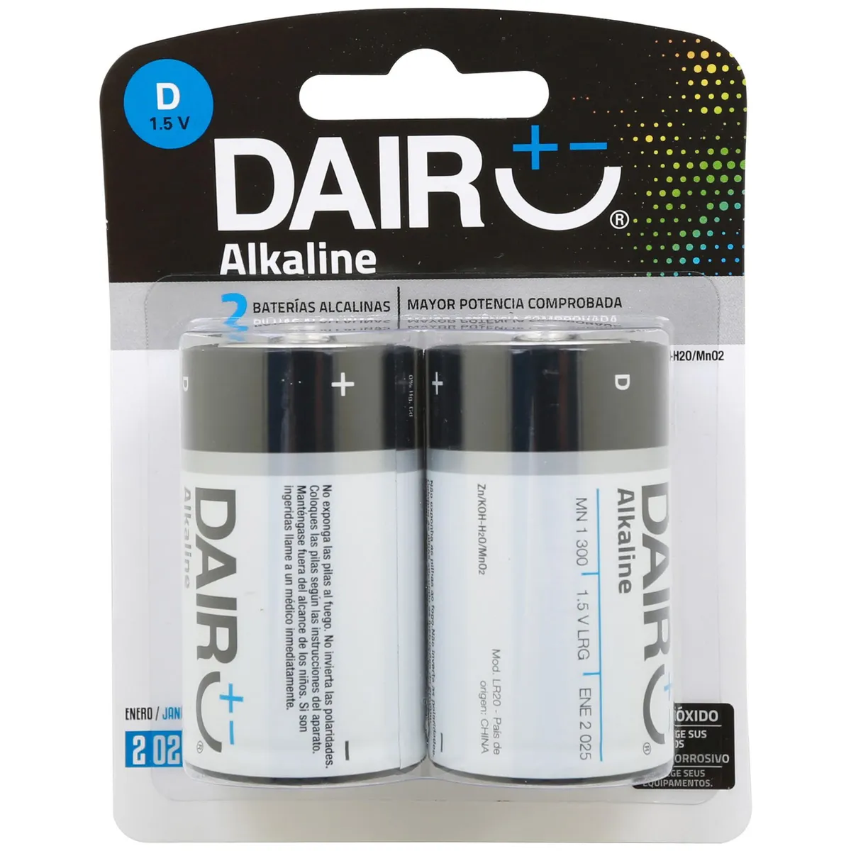Pack de 2 pilas alcalinas D 1.5V